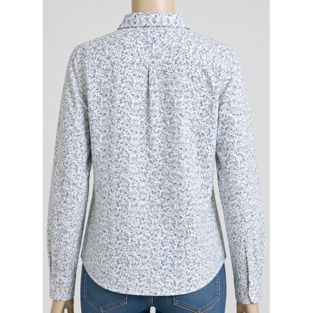 Nautica Womens Large Blue White Floral Leaf Print Button Down Shirt Classic Fit - Picture 2 of 6
